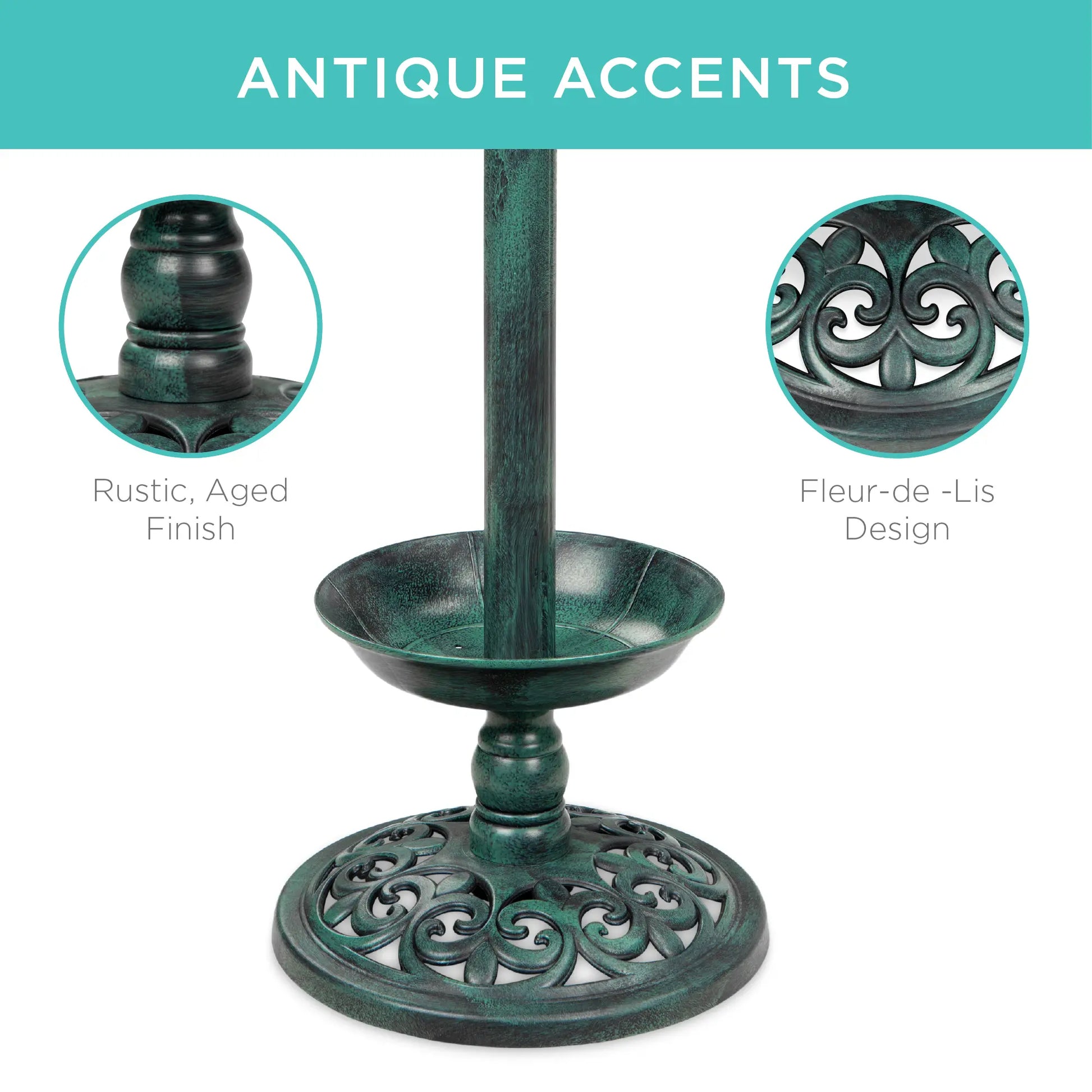 Best Choice Products Solar Lighted Pedestal Bird Bath W/ Planter, Integrated Panel