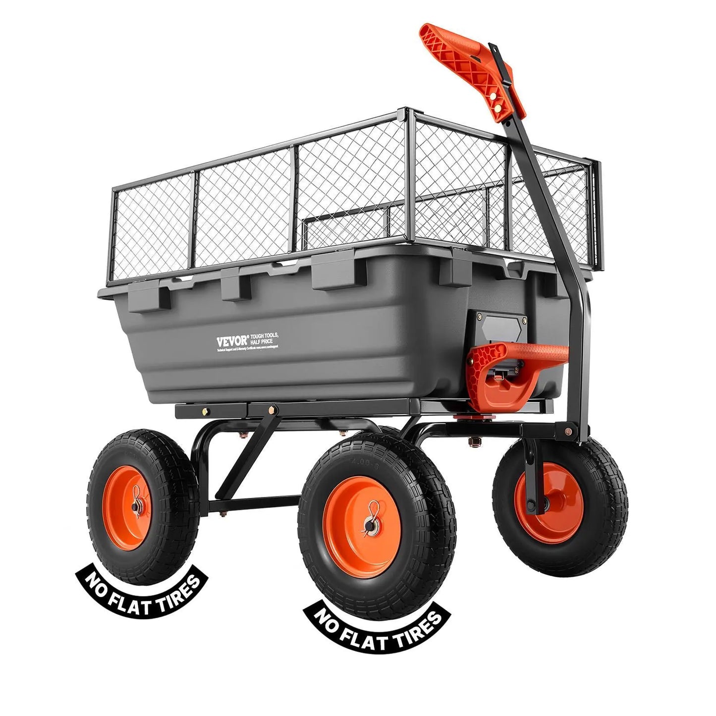 【Fathersdaygift】Vevor Poly Garden Dump Cart with Easy to Assemble Steel Frame, 2-In-1 Convertible Handle, 13 Inch Tires, Max Capacity 1500 Lbs, Utility Wheelbarrow Productivity Yard