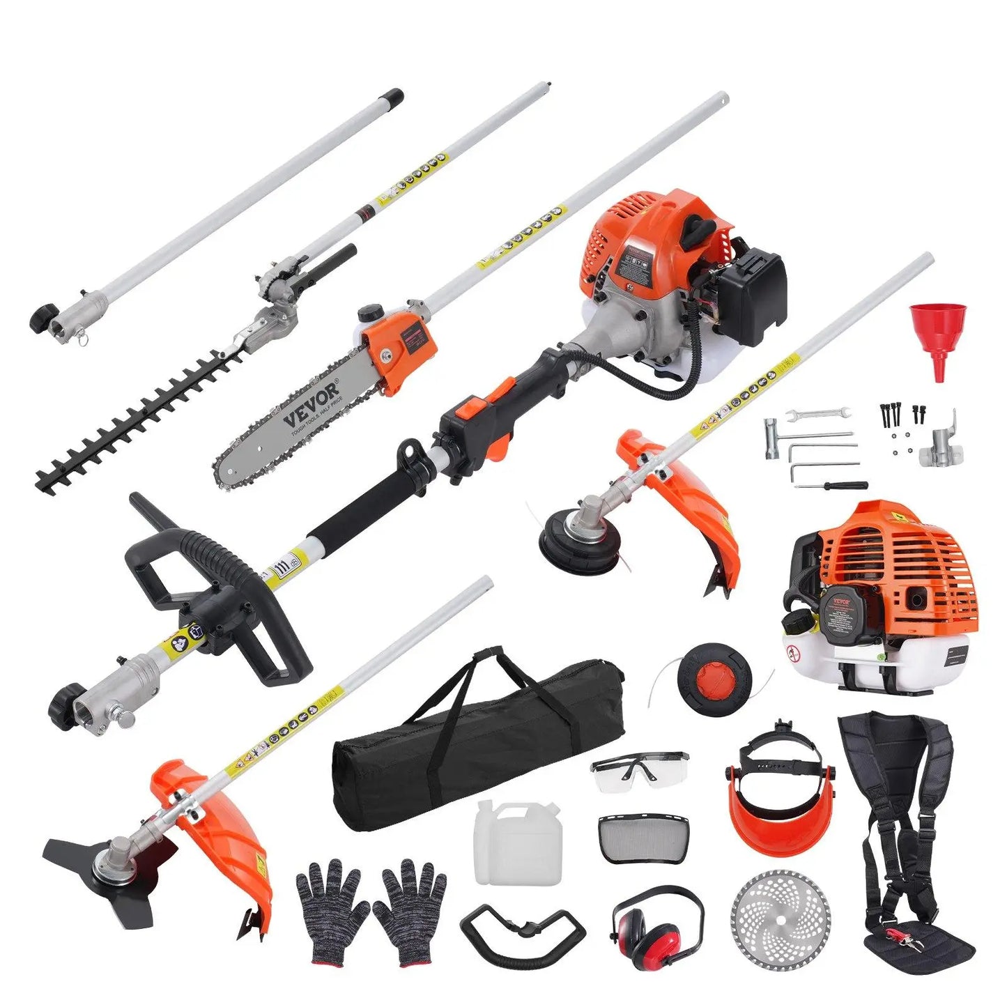 【Dealsforyoudays】Vevor 52CC 6-In-1 Multi-Functional Trimming Tools with Gas Hedge Trimmer, , Weed Eater, String Trimmer, Brush Cutter, Edger & Pole Saw Chainsaw Pruner Whacker Shoulder VEVOR Super Brand Day