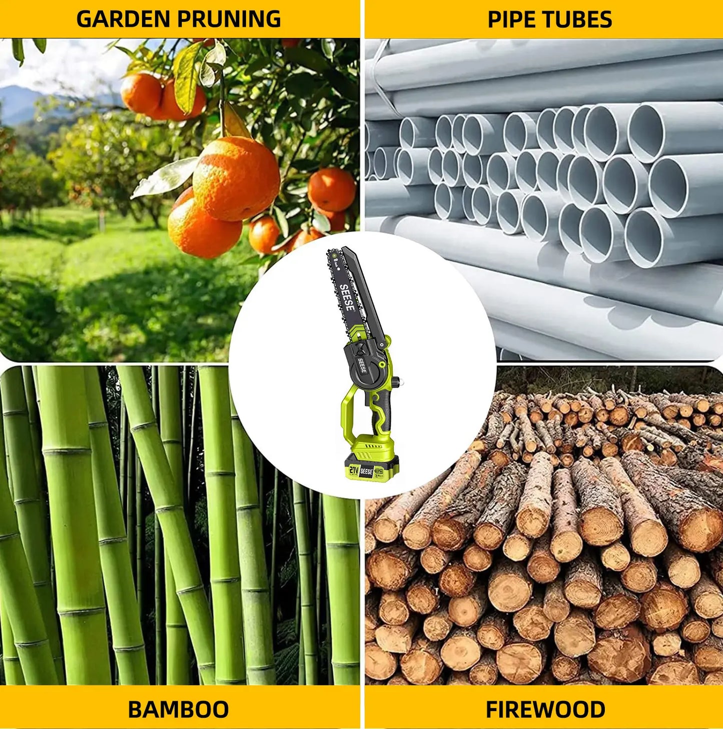 【Dealsforyoudays】Seese 2 in 1 Mini Chainsaw with 2 X 21V Batteries, 8" Brushless Electric Pruner, Telescopic Pruning Saw, Working Height up to 15Ft, 180° Angled Head, Shoulder Strap