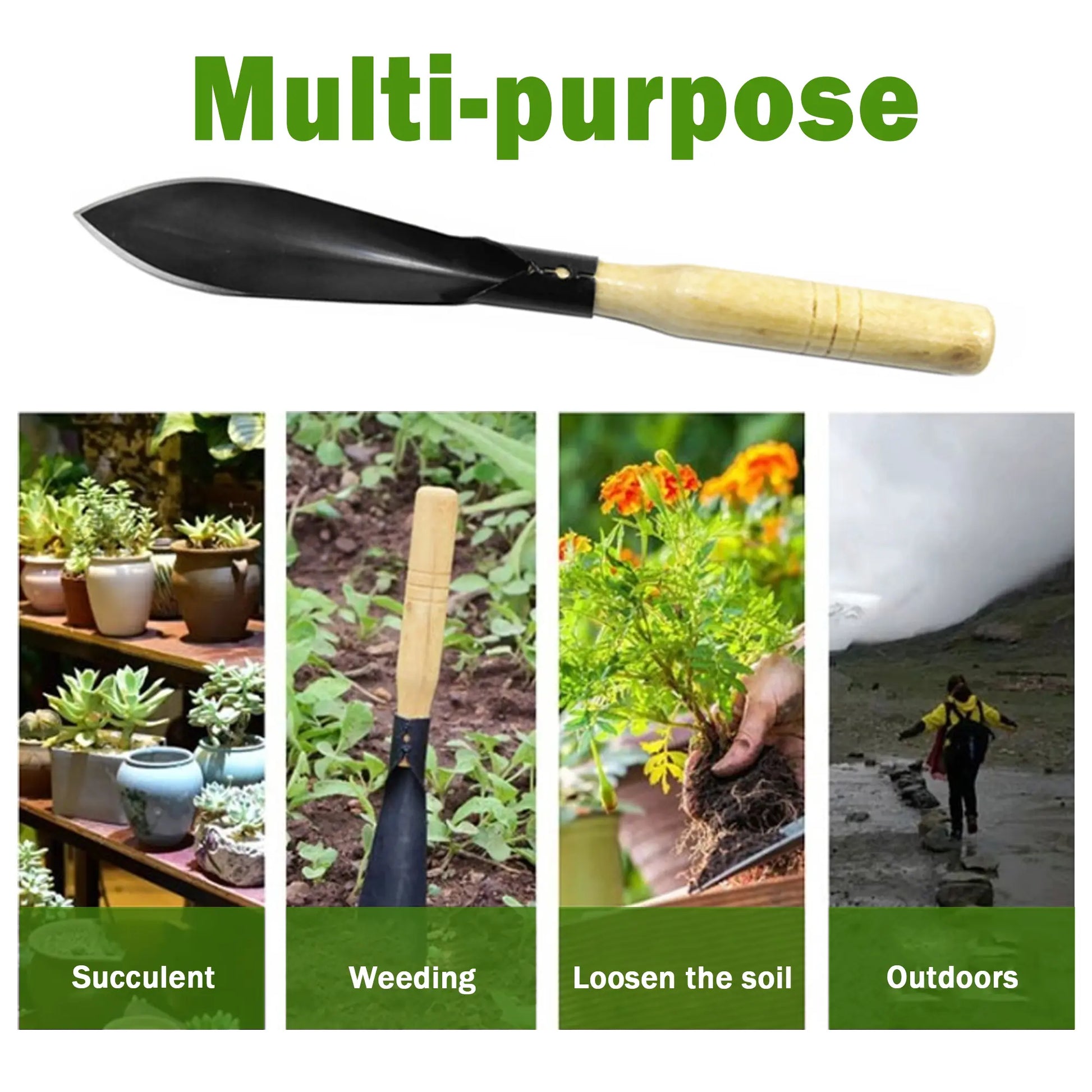 2 Counts Garden Shovel Garden Pointed with Pointed Tip and Flat Tip, Garden Shovel Made of Black Manganese Steel and Having a Wooden Grip., Necessary Gardening Tools for Easy Plant Cultivation