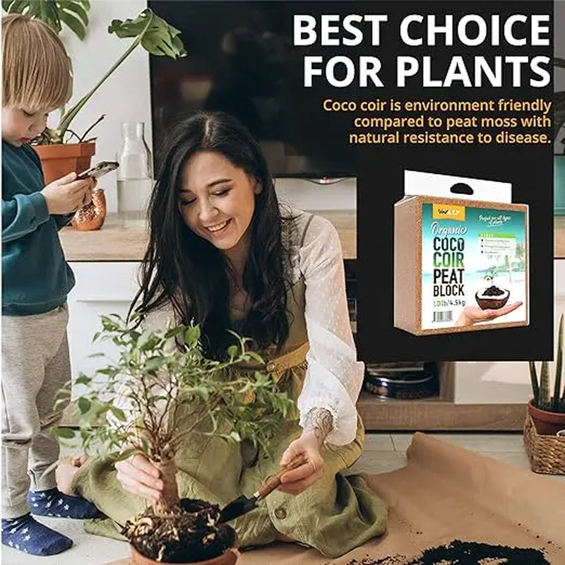 10Lb Coconut Coir Brick Organic Potting Soil Substrate Expands in Water Ph-Adjusted for Indoor Plants Premium Garden Supplies Eco-Friendly