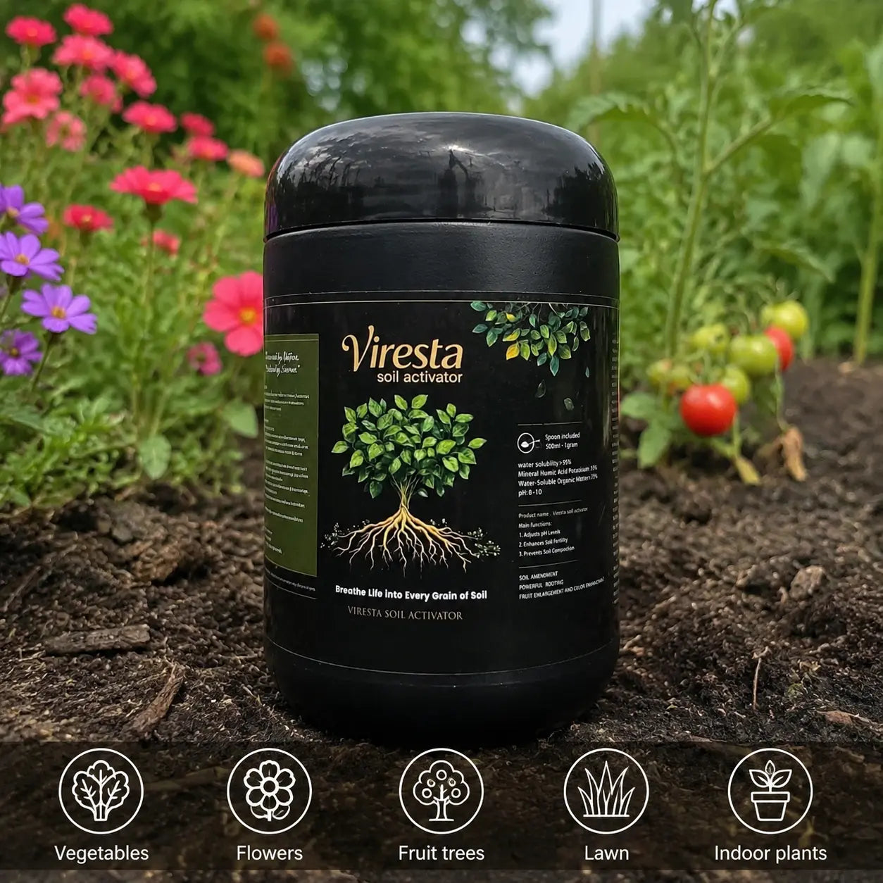 Viresta Soil Revitalizer - Concentrated Humic Acid Conditioner for Lawns, Gardens, Fruit Trees, Vegetables, and Potted Plants, Yields Up to 266 Gallons, 13.8 Oz