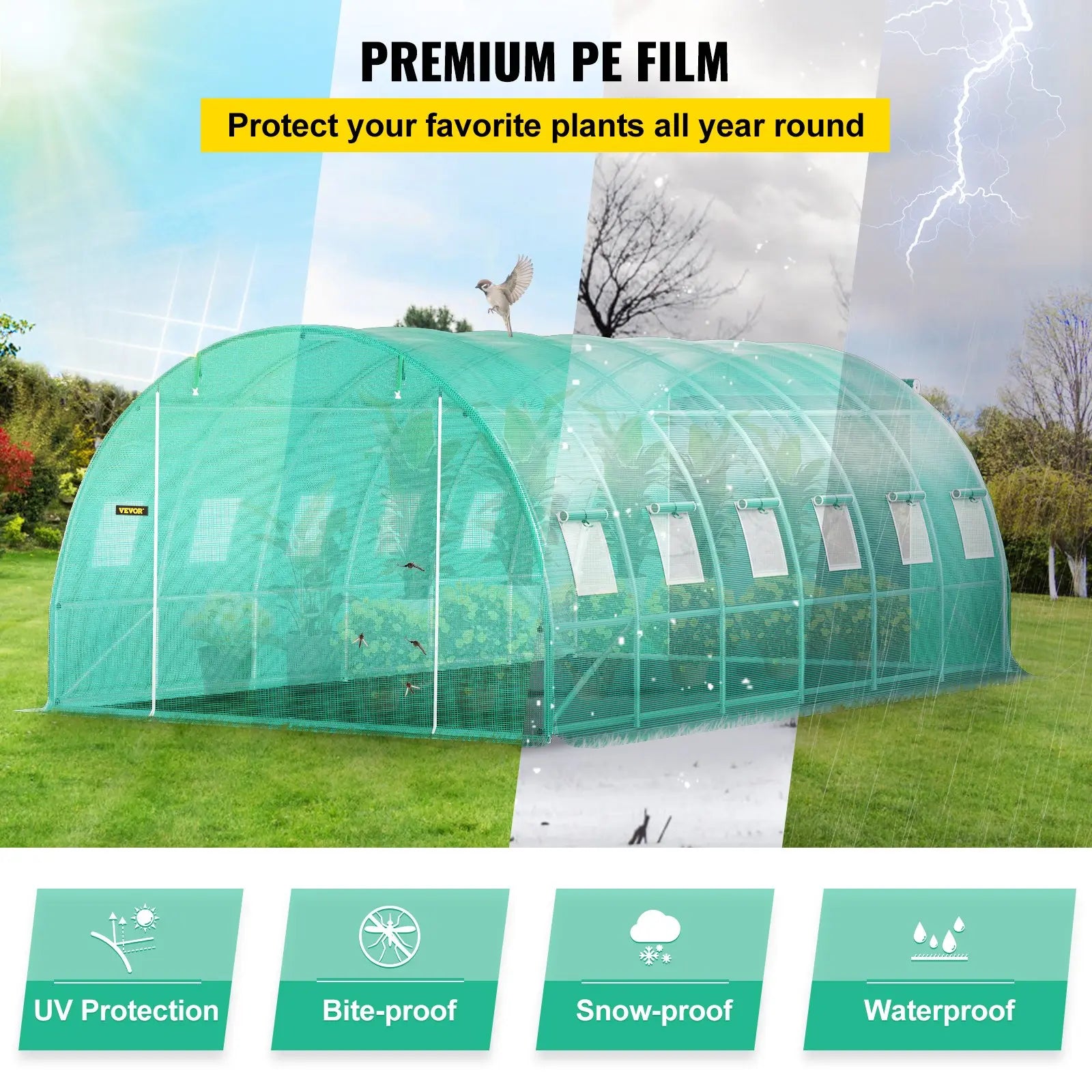 【Fathersdaygift】Vevor Walk-In Tunnel Greenhouse Portable Hot Housemax. 20 X 10 X 7 Ftgalvanized Steel Hoops3 Top Beams2 Zippered Doorsdiagonal Poles, Tunnel Enclosure Houses,Campingessentials,Outdoorfurnitureset,Campinggear