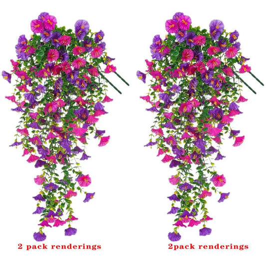 Artificial Hanging Flowers, 2/4 Counts Fake Plants, Plastic Floral Plants with Eucalyptus Leaves, Uv-Resistant Realistic Hanging Plants for Home and Garden Decor