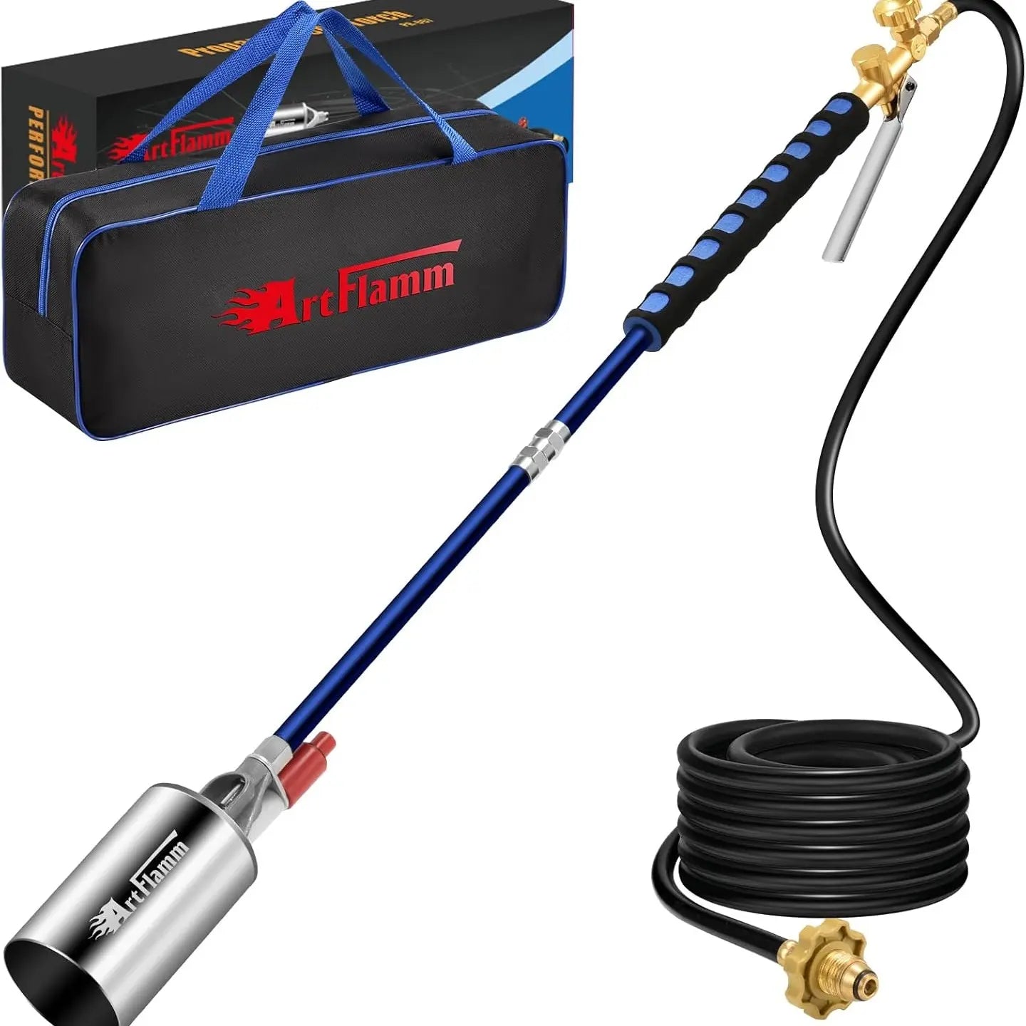 【Dealsforyoudays】Artflamm Springtok Propane Torch Weed Burner Kit with Storage Bag, Weed Torch with 10 FT Hose, Self Igniter Weed Flame Torch for Fire Pit, Roofing(Propane Tank Not Included)