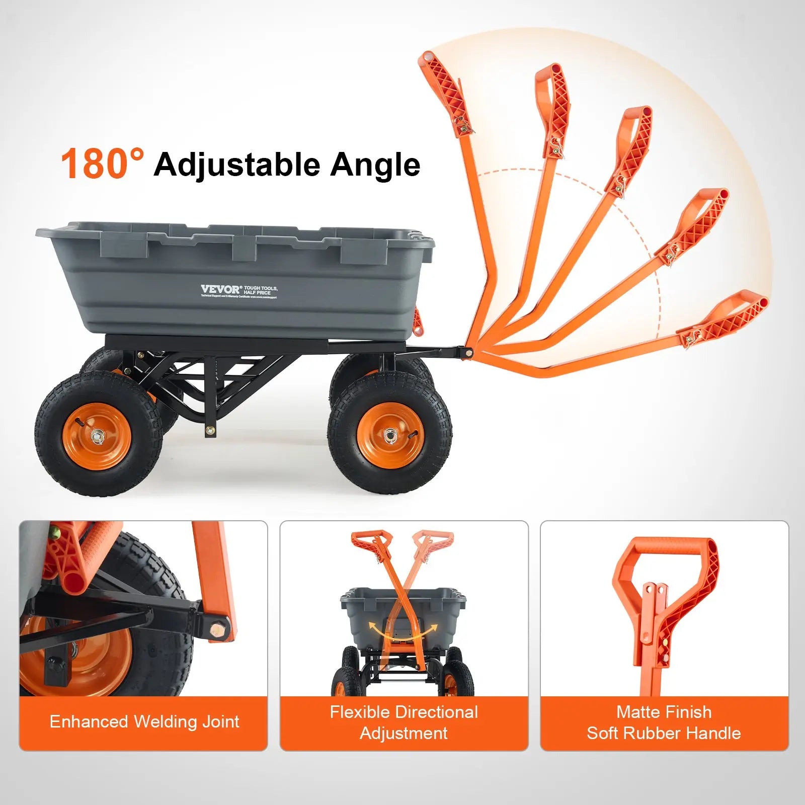 【Dealsforyoudays】Vevor Poly Garden Dump Cart with Easy to Assemble Steel Frame 2-In-1 Convertible Handle13 Inch Tiresmax Capacity 1500 Lbsutility Wheelbarrow Productivity Yard