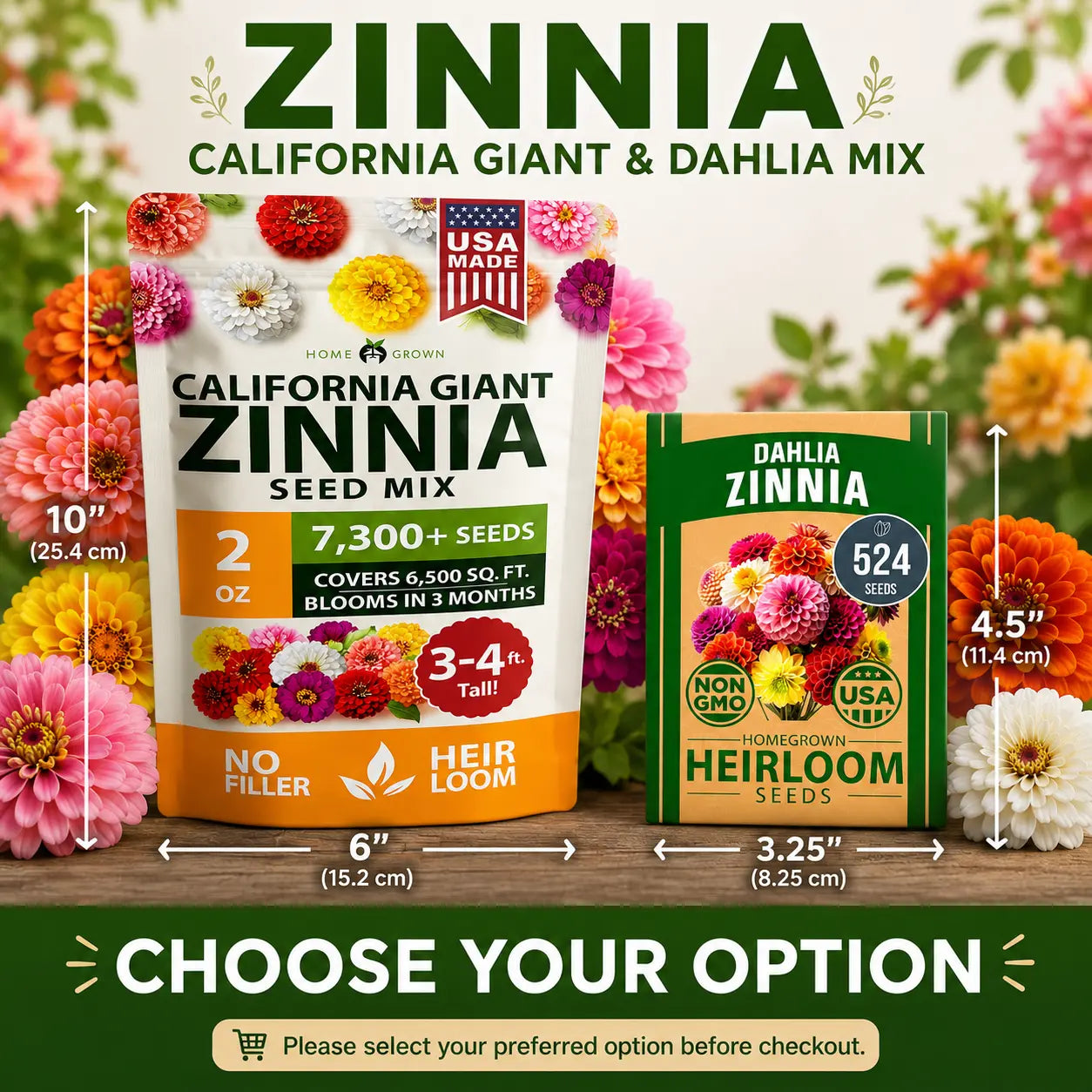 Zinnia Seeds (California Giant & Dahlia) – 100% Pure Heirloom Flower Seeds – No Fillers – USA Grown (Multiple Variations)