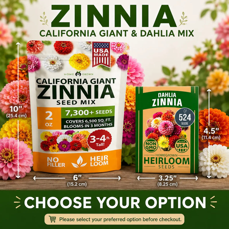 Zinnia Seeds (California Giant & Dahlia) – 100% Pure Heirloom Flower Seeds – No Fillers – USA Grown (Multiple Variations)