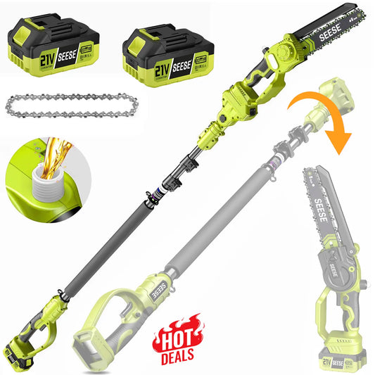 【Dealsforyoudays】Seese 2 in 1 Mini Chainsaw with 2 X 21V Batteries, 8" Brushless Electric Pruner, Telescopic Pruning Saw, Working Height up to 15Ft, 180° Angled Head, Shoulder Strap