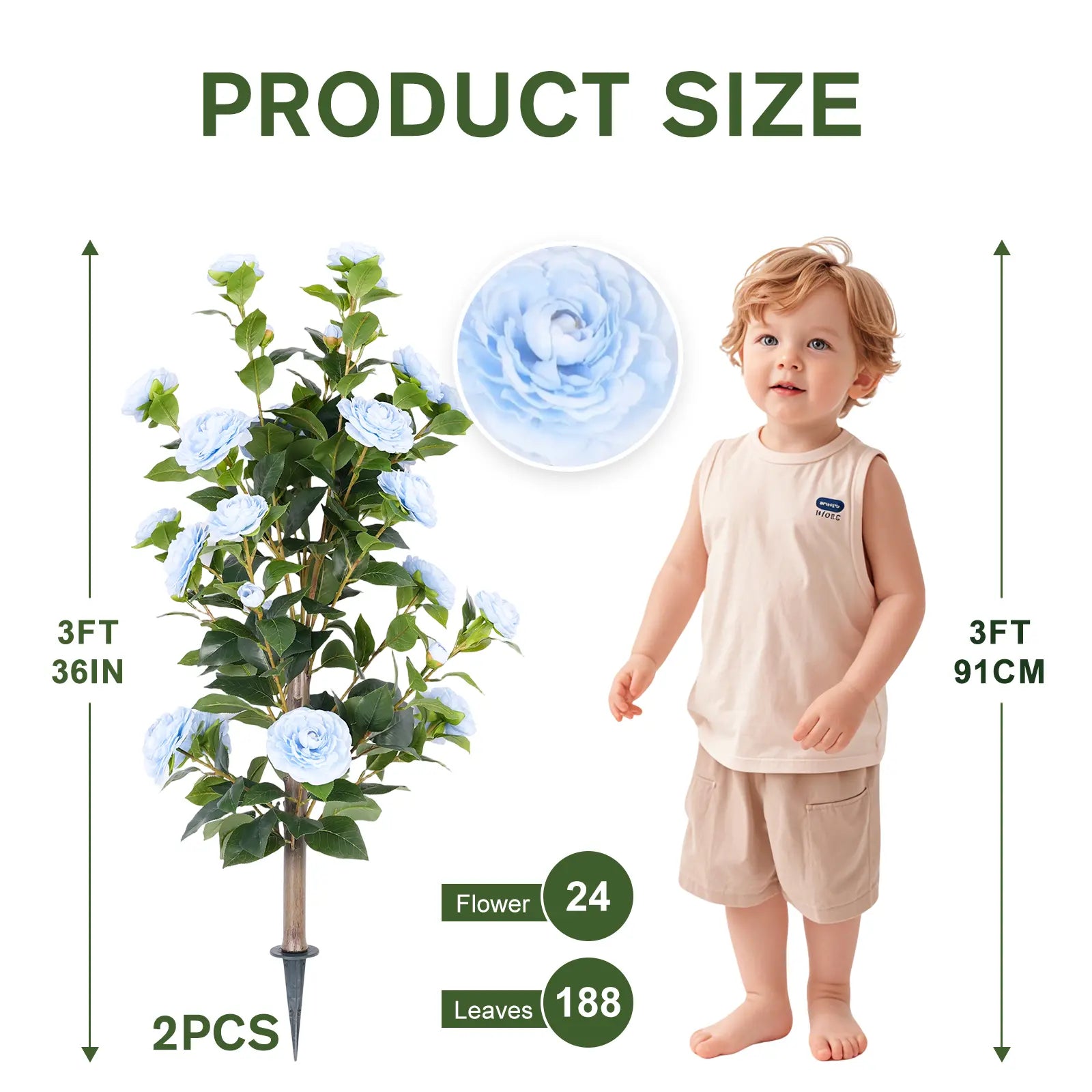 35" Realistic Artificial Camellia Tree, 2 Pcs No Fading Fake Flower Shrub, Weather Resistant Artificial Plants for Bedroom Patio Wedding Home Decoration, Best Housewarming Present