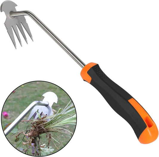 【Dealsforyoudays】Durable Stainless Steel Weeding Tool, Electroplated Grass Remover with Rubber Handle, Portable Uprooting Hand Tool for Garden