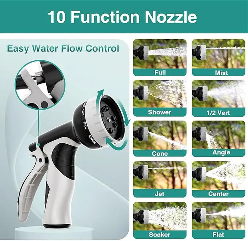 304 Garden Hose Metal 50FT/100FT Stainless Steel Heavy Duty Water Hose with 10 Function Nozzle, No-Kink, Tough & Flexible, Rust Proof for Yard, Outdoor, RV