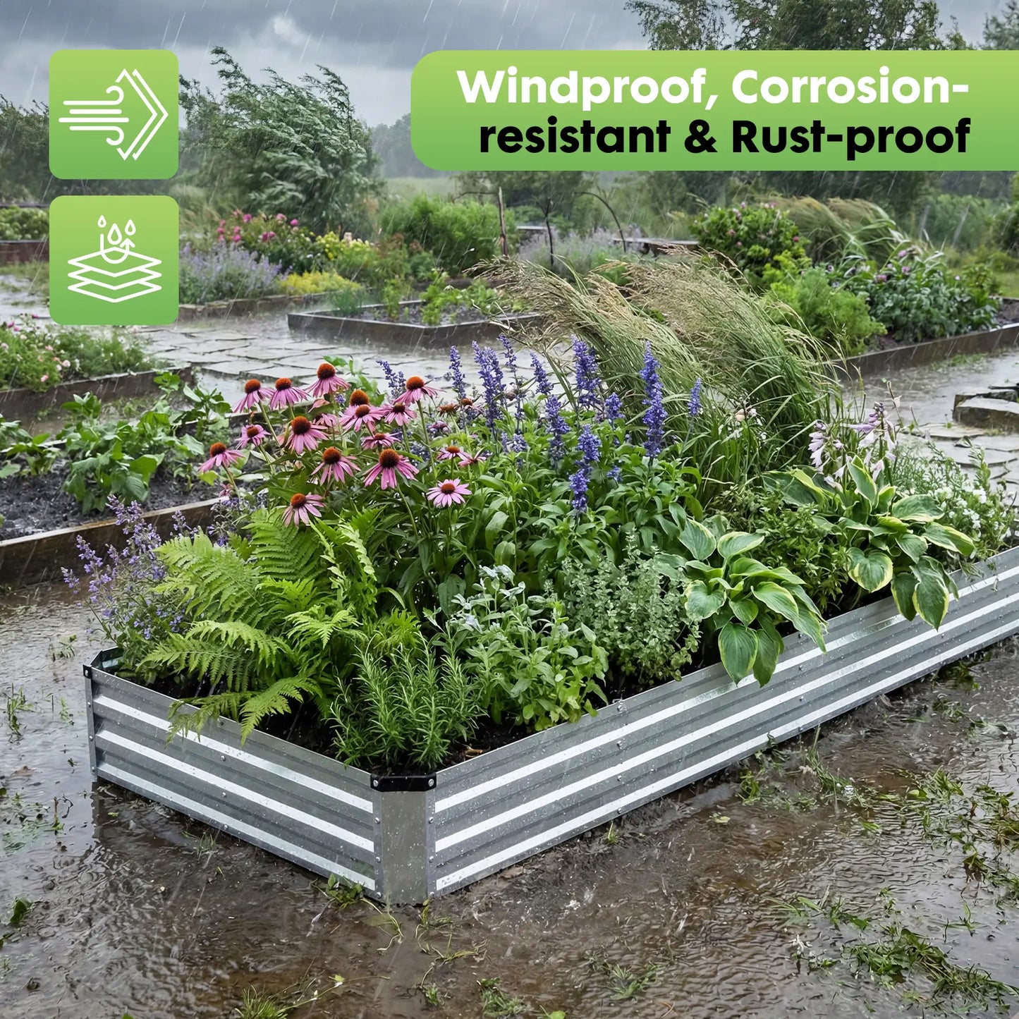 Raised Garden Bed, Outdoor Planter Box with Open Bottom Design, Metal Large Garden Bed for Vegetables, Herbs & Flowers, Rustproof for Backyard & Patio, Silver