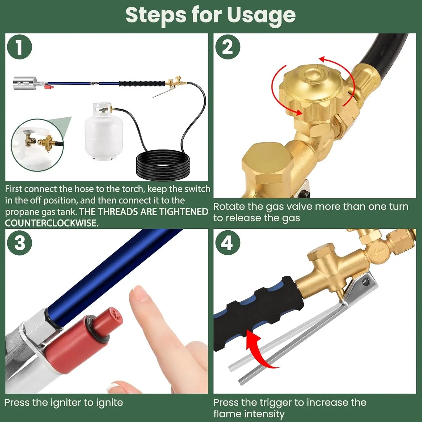 【Dealsforyoudays】Artflamm Springtok Propane Torch Weed Burner Kit with Storage Bag, Weed Torch with 10 FT Hose, Self Igniter Weed Flame Torch for Fire Pit, Roofing(Propane Tank Not Included)