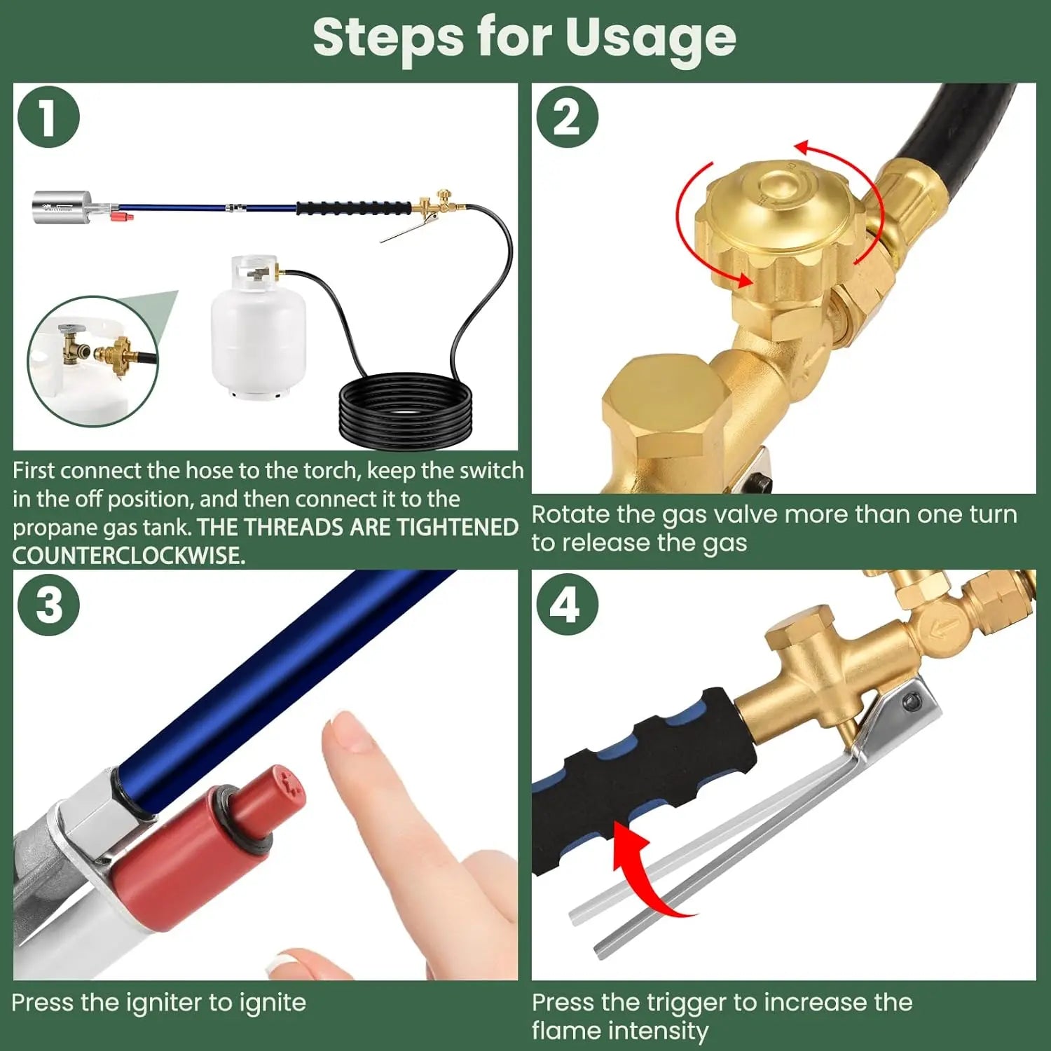 【Dealsforyoudays】Artflamm Springtok Propane Torch Weed Burner Kit with Storage Bag, Weed Torch with 10 FT Hose, Self Igniter Weed Flame Torch for Fire Pit, Roofing(Propane Tank Not Included)