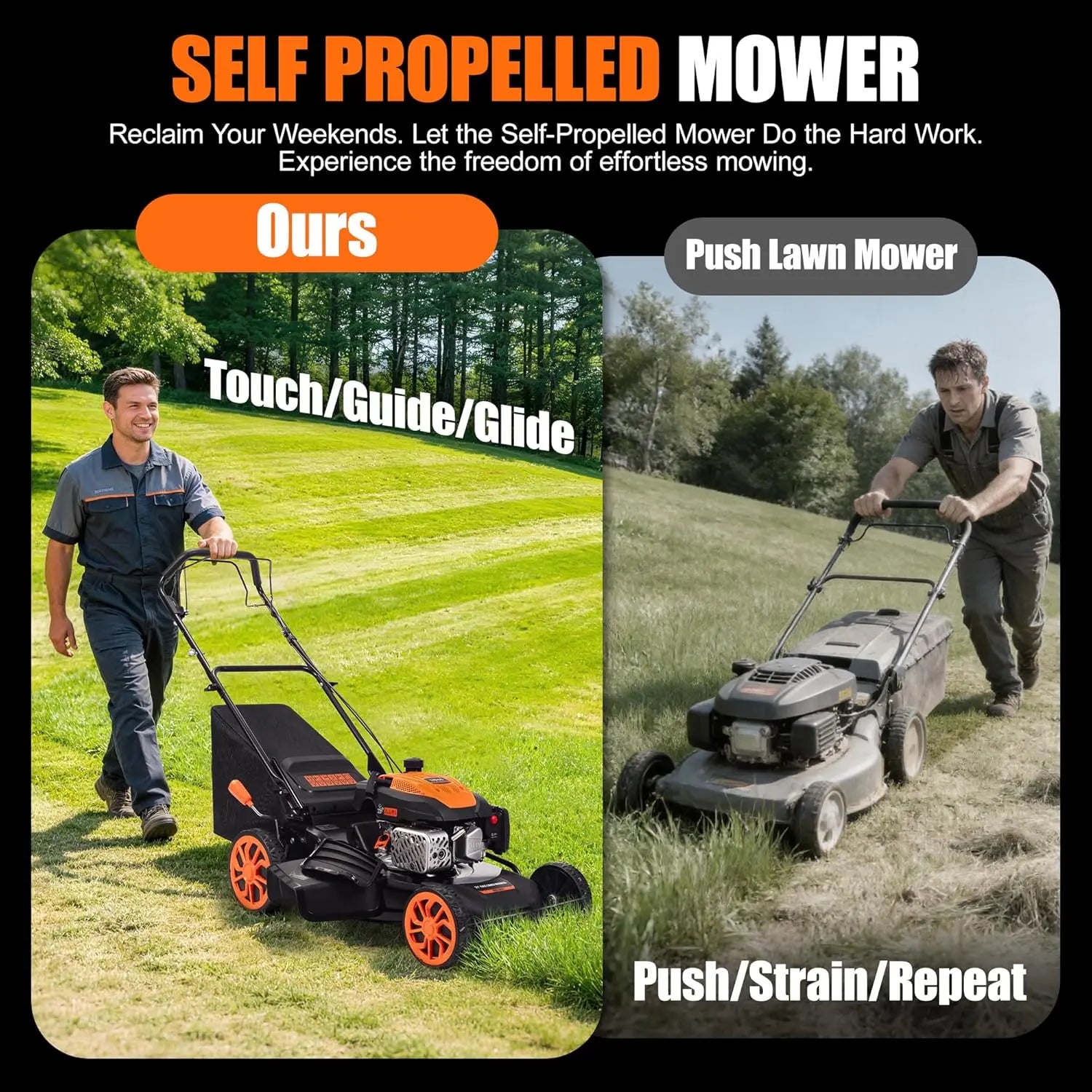 【Deals for You】Efurden 21" Self-Propelled Gas Lawn Mower – 170CC 4-Stroke Engine, 7 Cutting Heights, 3-In-1 Mulch/Bag/Discharge, 1.9-Bushel Large Grass Collector, EPA Compliant
