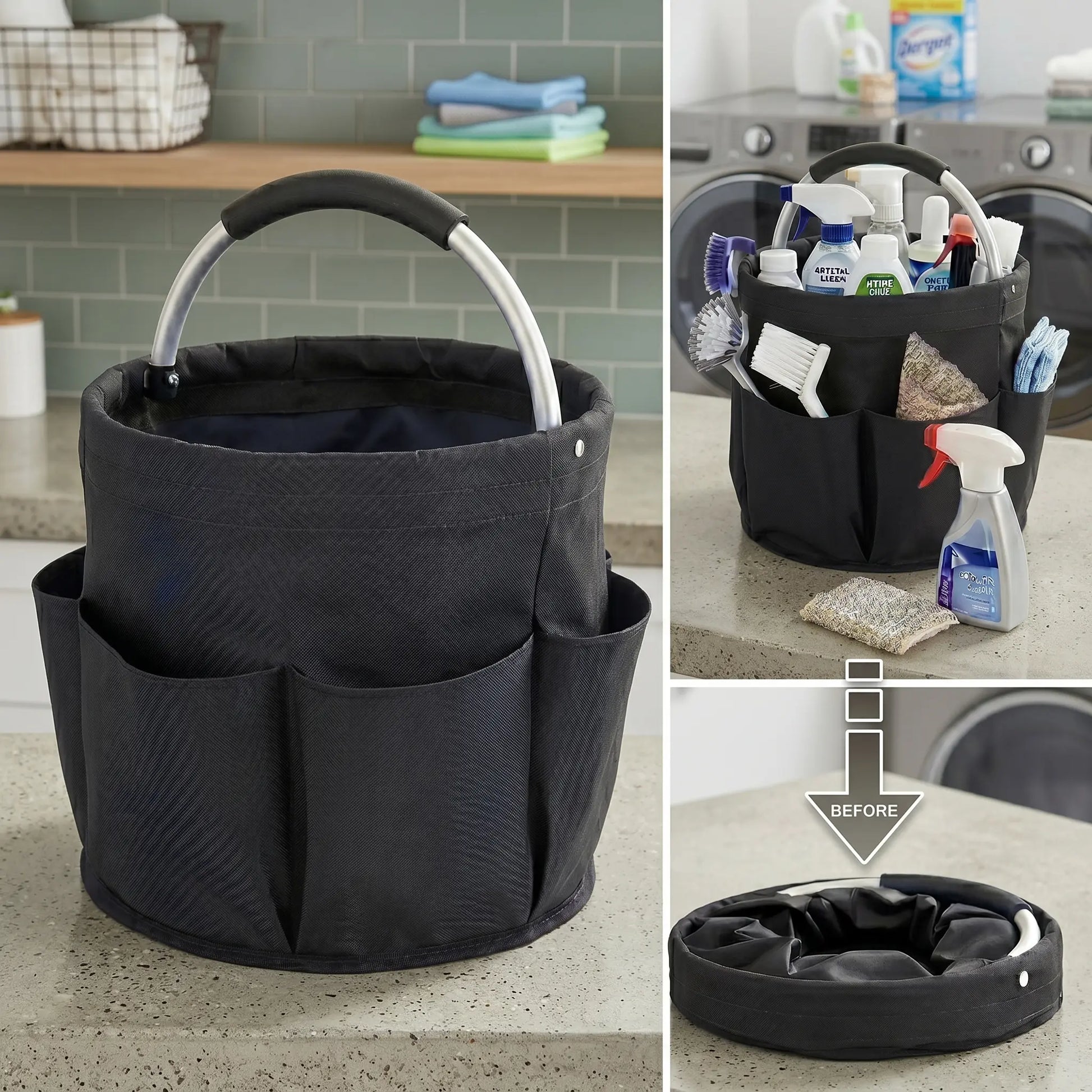 Foldable Garden Tool Bag with 6 Pockets - Foldable Multi-Purpose Storage Bags, Portable Tote with Rounded Handle for Home, Outdoor, Poolside Use, Foldable Storage Bags