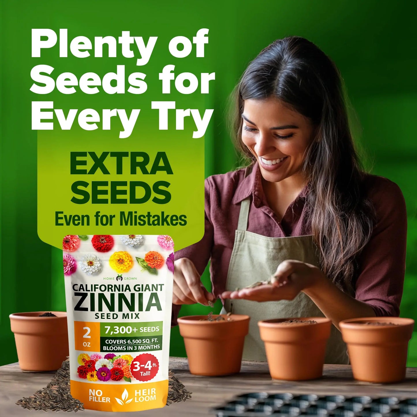 Zinnia Seeds (California Giant & Dahlia) – 100% Pure Heirloom Flower Seeds – No Fillers – USA Grown (Multiple Variations)
