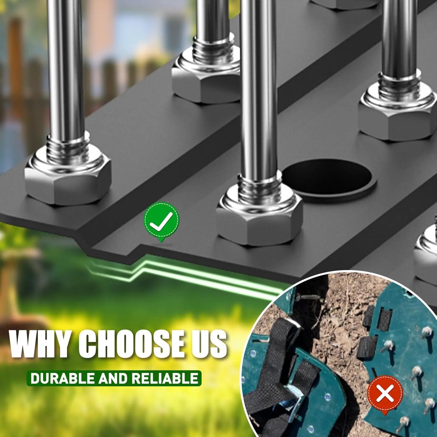 【Dealsforyoudays】Rifpod Lawn Aerator - Aerator Lawn Tool, Automatic Dirt and Leaf Clean Design, Heavy Duty Manual Lawn Aerator Tool with 15 Iron Spikes, Height Adjustable, Yard Grass Aerator for Lawn (Black)