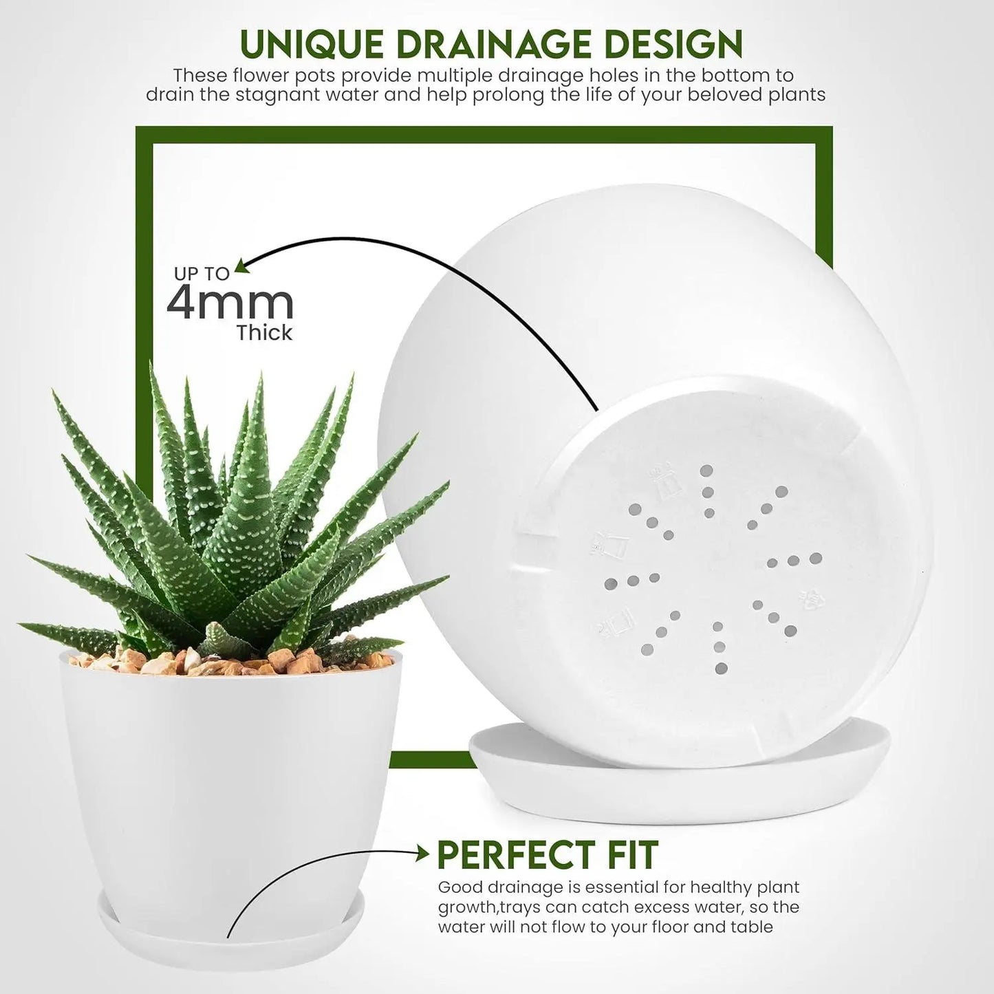 Utopia Home Plastic Indoor Flower Pots with Drainage Plugs - 7/6.6/6/5.3/4.8In Mini, Decorative, Tabletop Planters - Ideal for Gardening Gifts, Birthdays, Housewarming, Earth Day
