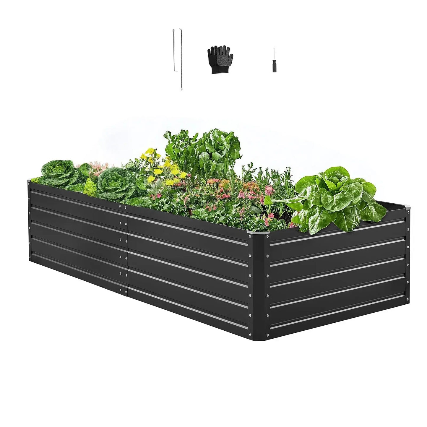 【Dealsforyoudays】Vevor Galvalume Metal Raised Garden Bedgray Outdoor Planter Box with Open Bottom Designlarge Raised Garden Beds for Growing Vegetablesflowers, Garden Boxes Outdoor Raised, Planting Container