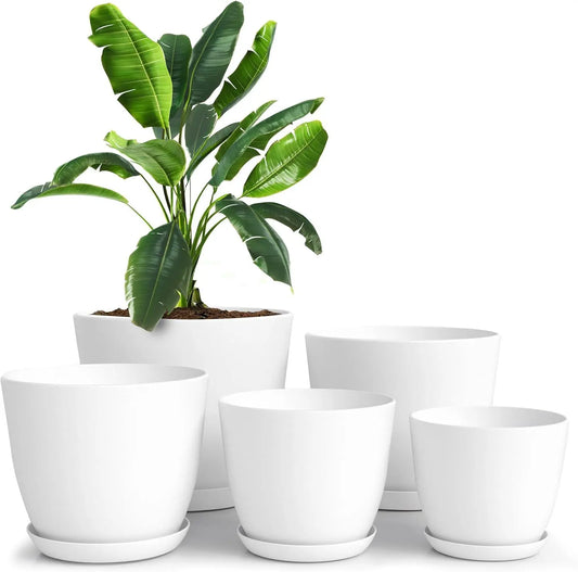 Utopia Home Plastic Indoor Flower Pots with Drainage Plugs - 7/6.6/6/5.3/4.8In Mini, Decorative, Tabletop Planters - Ideal for Gardening Gifts, Birthdays, Housewarming, Earth Day