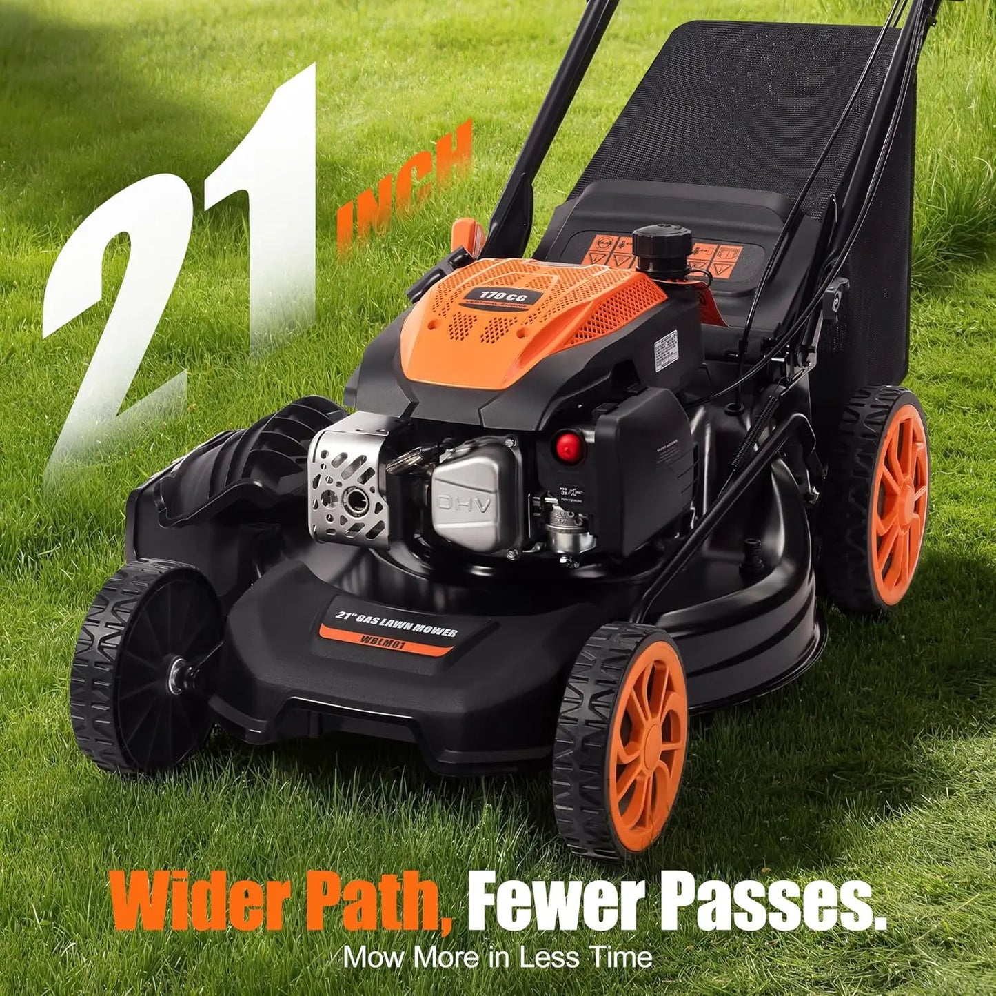 【Deals for You】Efurden 21" Self-Propelled Gas Lawn Mower – 170CC 4-Stroke Engine, 7 Cutting Heights, 3-In-1 Mulch/Bag/Discharge, 1.9-Bushel Large Grass Collector, EPA Compliant