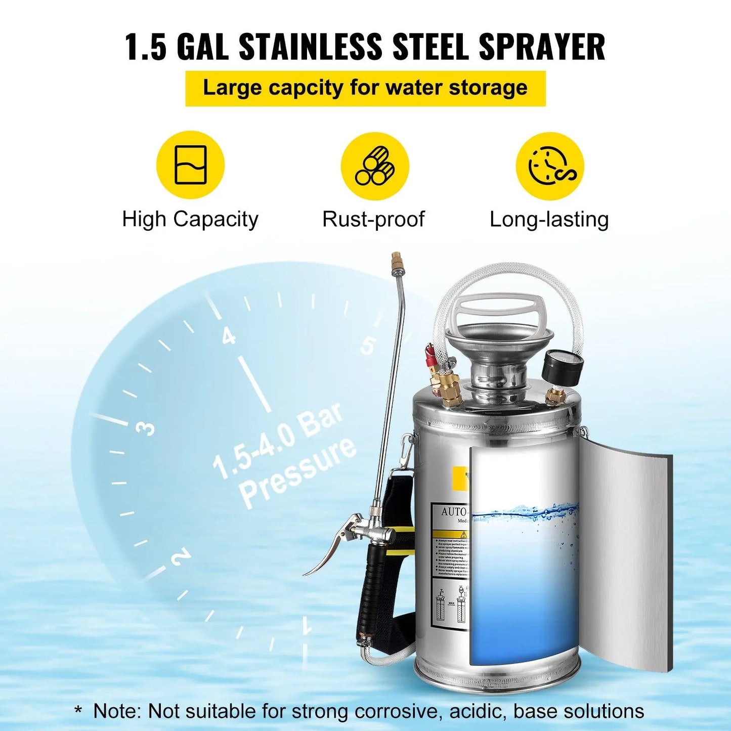 【Fathersdaygift】Vevor Stainless Steel Sprayer, Set with Wand& Handle& Reinforced Hose, Hand Pump Sprayer with Pressure Gauge&Safety Valve, Adjustable Nozzle Suitable for Gardening& Sanitizing VEVOR Super Brand Day