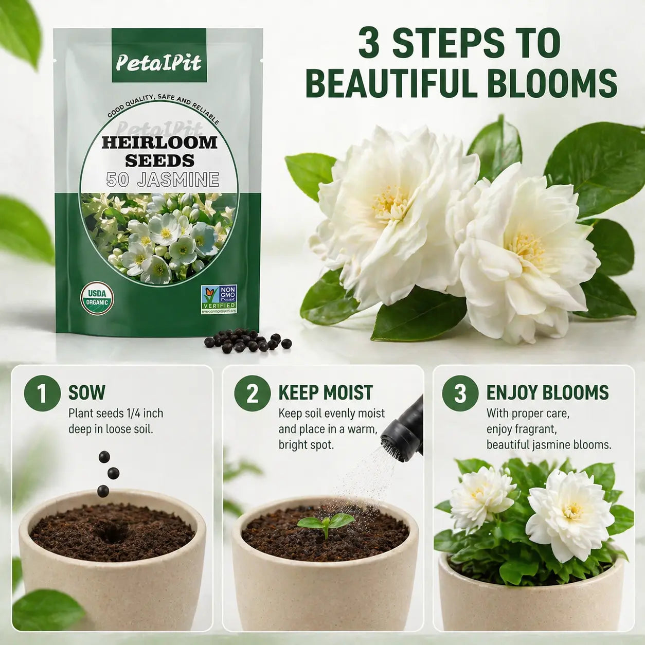 For 50 Non-Gmo Climbing Silver Jasmine Seeds - Aromatic Evergreen, Ideal Decor Choice for Garden & Balcony