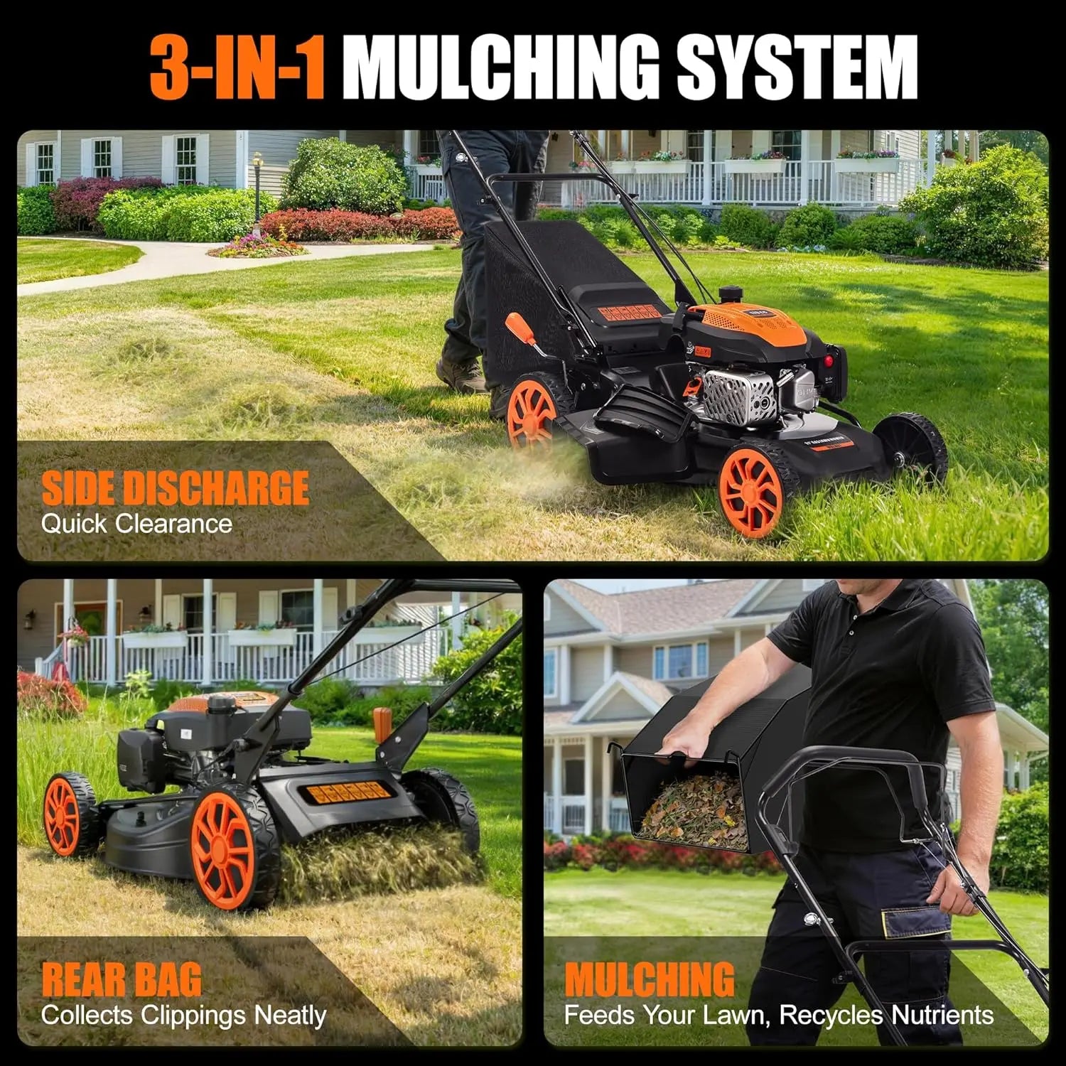 【Deals for You】Efurden 21" Self-Propelled Gas Lawn Mower – 170CC 4-Stroke Engine, 7 Cutting Heights, 3-In-1 Mulch/Bag/Discharge, 1.9-Bushel Large Grass Collector, EPA Compliant