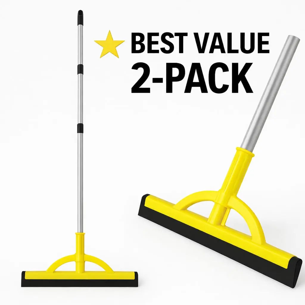 Heavy-Duty 2-in-1 Floor Squeegee - Lightweight and Durable Foam Blade with Adjustable Extendable Handle for Indoor and Outdoor Cleaning