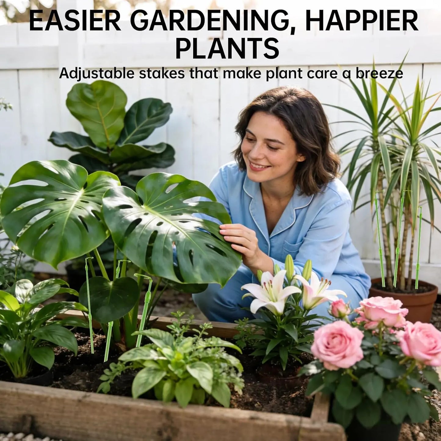 3 Pack Extendable Plant Stakes, 16.5-42.5 Inch Plant Stakes for Indoor Outdoor, Adjustable Monstera Plant Support Sticks with Clips for Clombing Plants, Vine, Orchid, Tomato, Vegetables Greenhouse Accessories
