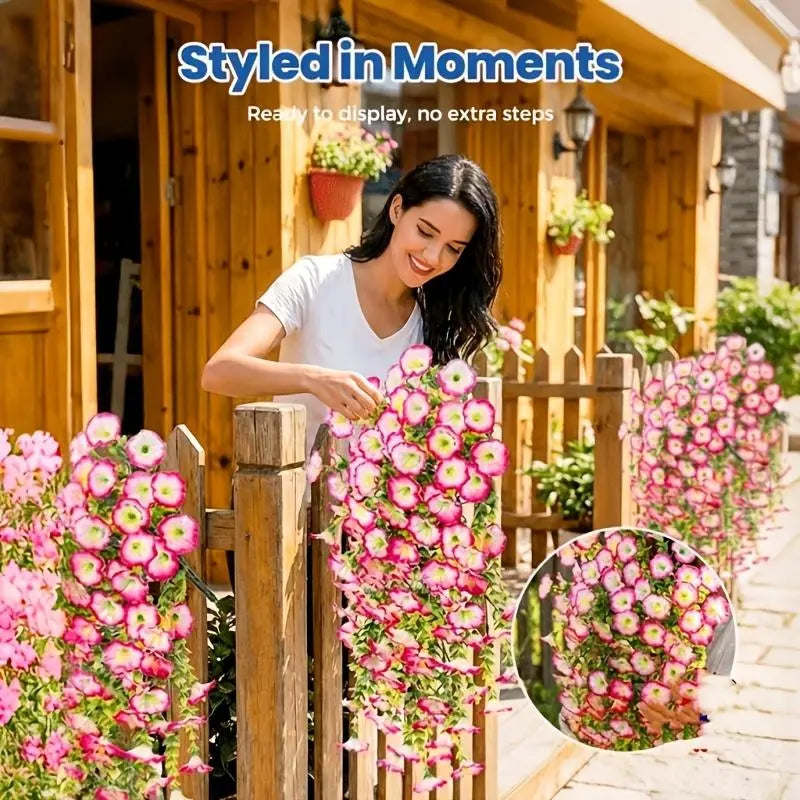 2/4/6/8 Pack Silk Hanging Morning Glory Vines with Plastic Stems, Uv-Resistant Artificial Outdoor Flowers, Plants Ornaments for Home Garden House Decor,Summerwins