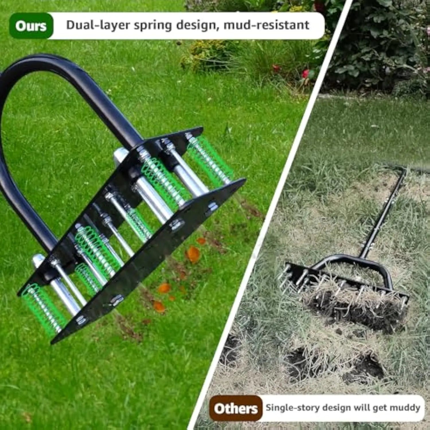 【Dealsforyoudays】Rifpod Lawn Aerator - Aerator Lawn Tool, Automatic Dirt and Leaf Clean Design, Heavy Duty Manual Lawn Aerator Tool with 15 Iron Spikes, Height Adjustable, Yard Grass Aerator for Lawn (Black)
