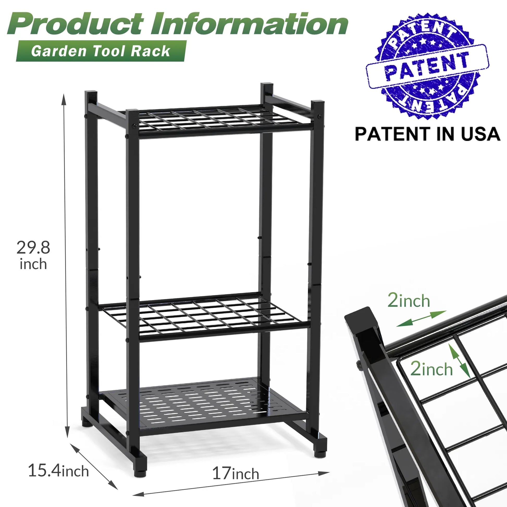 Sttoraboks Garden Tool Organizer, Yard Tool Rack for Garage Organization and Storage, Heavy Duty Steel Tool Holder, Garden Tool Stand for Shed, Basement, Outdoor