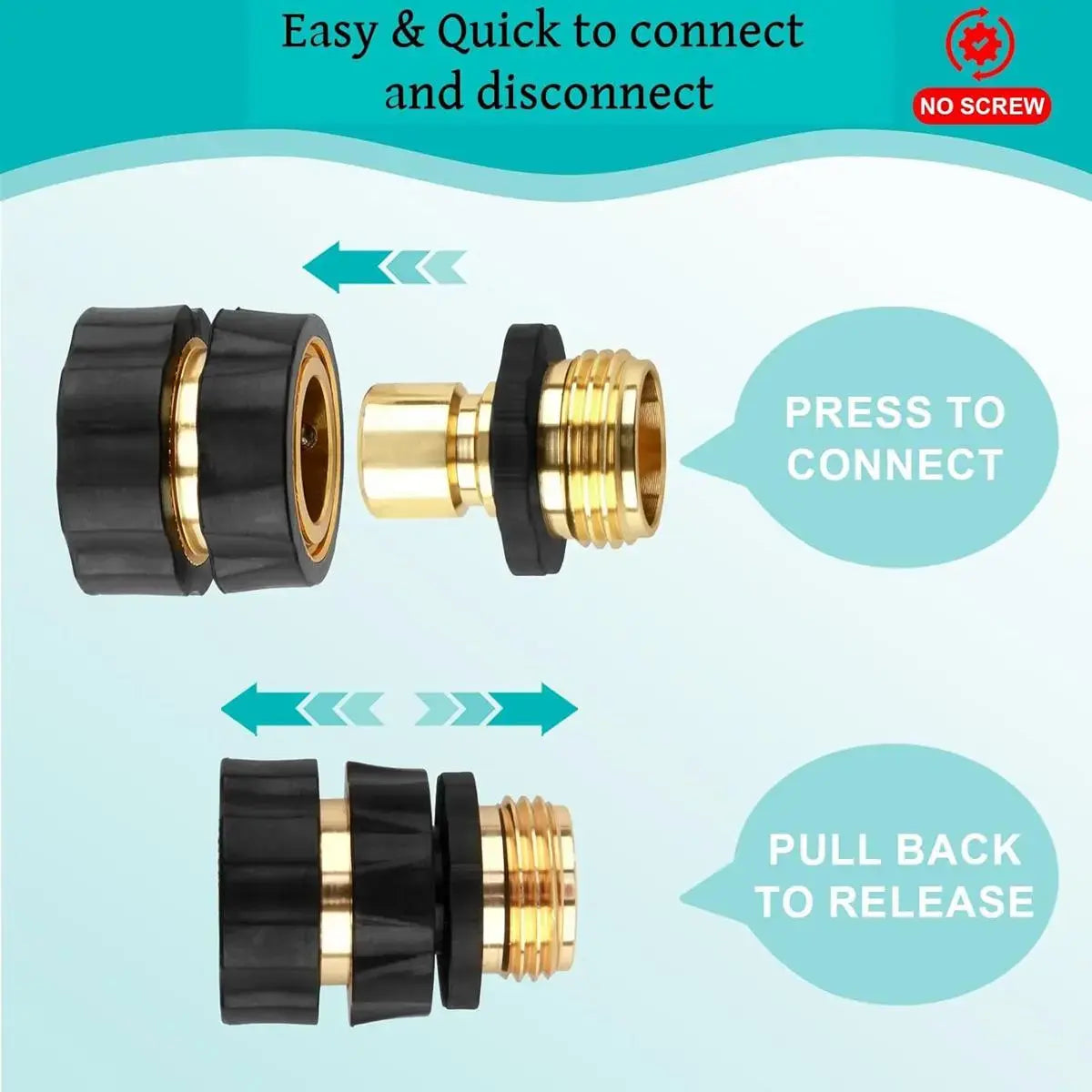 Garden Hose Quick Connector, 3/4 Inch Male and Female Garden Hose Fitting Quick Connector Rubber Washers Leak Proof Durable Aluminum,4 Set Fathersdaygift