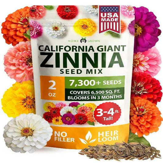 Zinnia Seeds (California Giant & Dahlia) – 100% Pure Heirloom Flower Seeds – No Fillers – USA Grown (Multiple Variations)