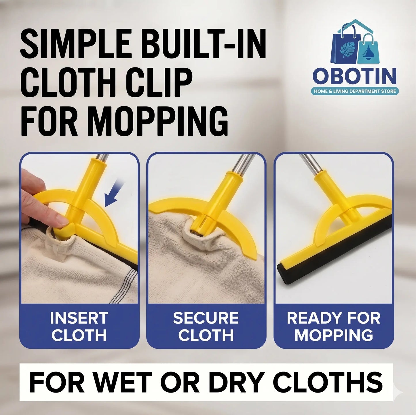 Heavy-Duty 2-in-1 Floor Squeegee - Lightweight and Durable Foam Blade with Adjustable Extendable Handle for Indoor and Outdoor Cleaning