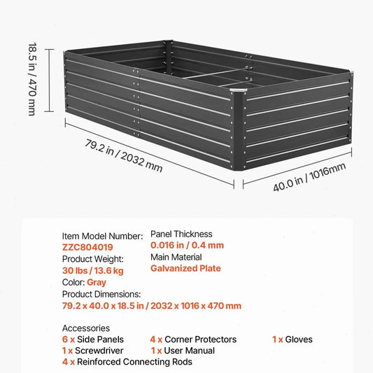 【Dealsforyoudays】Vevor Galvalume Metal Raised Garden Bedgray Outdoor Planter Box with Open Bottom Designlarge Raised Garden Beds for Growing Vegetablesflowers, Garden Boxes Outdoor Raised, Planting Container