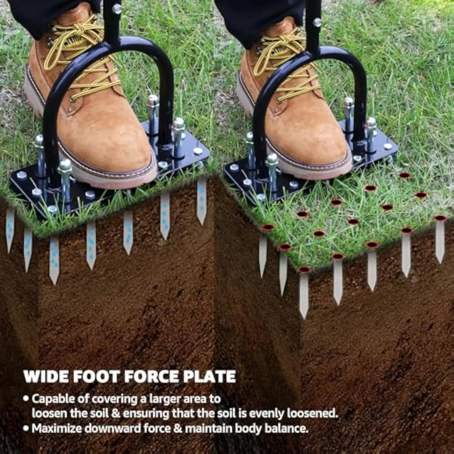 【Dealsforyoudays】Rifpod Lawn Aerator - Aerator Lawn Tool, Automatic Dirt and Leaf Clean Design, Heavy Duty Manual Lawn Aerator Tool with 15 Iron Spikes, Height Adjustable, Yard Grass Aerator for Lawn (Black)