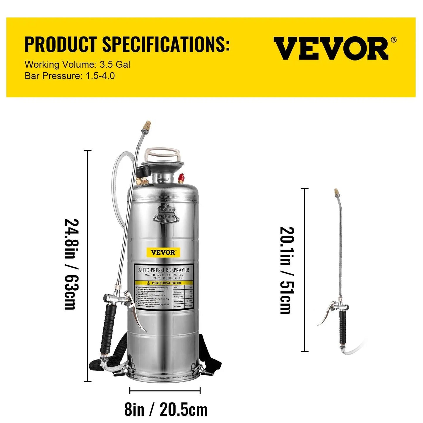 【Fathersdaygift】Vevor Stainless Steel Sprayer, Set with Wand& Handle& Reinforced Hose, Hand Pump Sprayer with Pressure Gauge&Safety Valve, Adjustable Nozzle Suitable for Gardening& Sanitizing VEVOR Super Brand Day