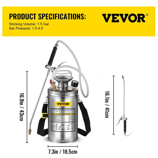 【Fathersdaygift】Vevor Stainless Steel Sprayer, Set with Wand& Handle& Reinforced Hose, Hand Pump Sprayer with Pressure Gauge&Safety Valve, Adjustable Nozzle Suitable for Gardening& Sanitizing VEVOR Super Brand Day