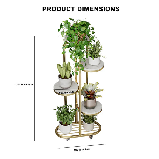 Modern Mobile Plant Stand with Wheels - Gold Metal Indoor Flower Rack, Multi-Tier Display Shelf for Living Room and Office (Space-Saving Design)