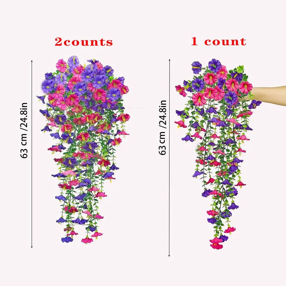 Artificial Hanging Flowers, 2/4 Counts Fake Plants, Plastic Floral Plants with Eucalyptus Leaves, Uv-Resistant Realistic Hanging Plants for Home and Garden Decor