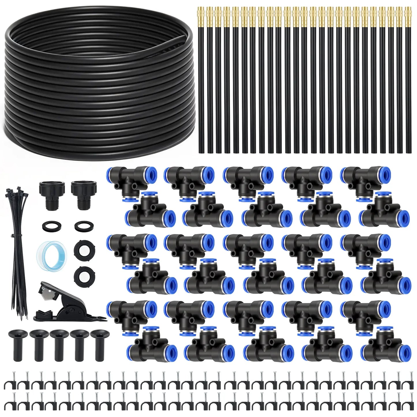 Drip Irrigation System 100FT 5/16", Upgrade Garden Sprinkler Kit with 25PCS 360° Adjustable Copper Nozzles, Automatic Misting Watering System for Raised Beds, Greenhouse, Lawn, Patio, Yard & Potted Plants