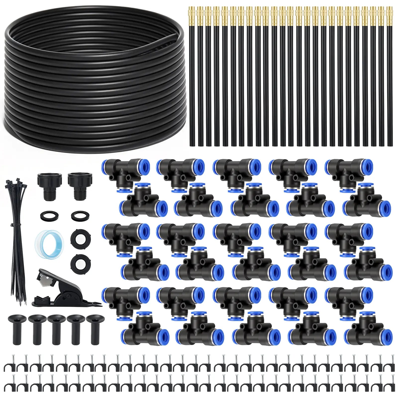 Drip Irrigation System 100FT 5/16", Upgrade Garden Sprinkler Kit with 25PCS 360° Adjustable Copper Nozzles, Automatic Misting Watering System for Raised Beds, Greenhouse, Lawn, Patio, Yard & Potted Plants