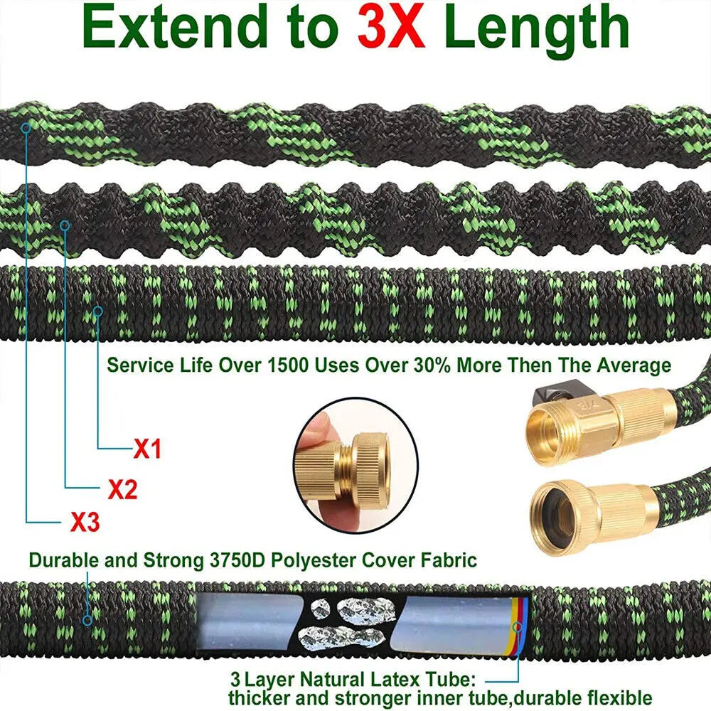 100FT 4X Stronger Deluxe Heavy Duty Expandable Flexible Garden Water Hose for Gardening & Outdoor Use Strong Construction Versatile, Garden Hose Connector Summervibes Fathersdaygift High Pressure Hose