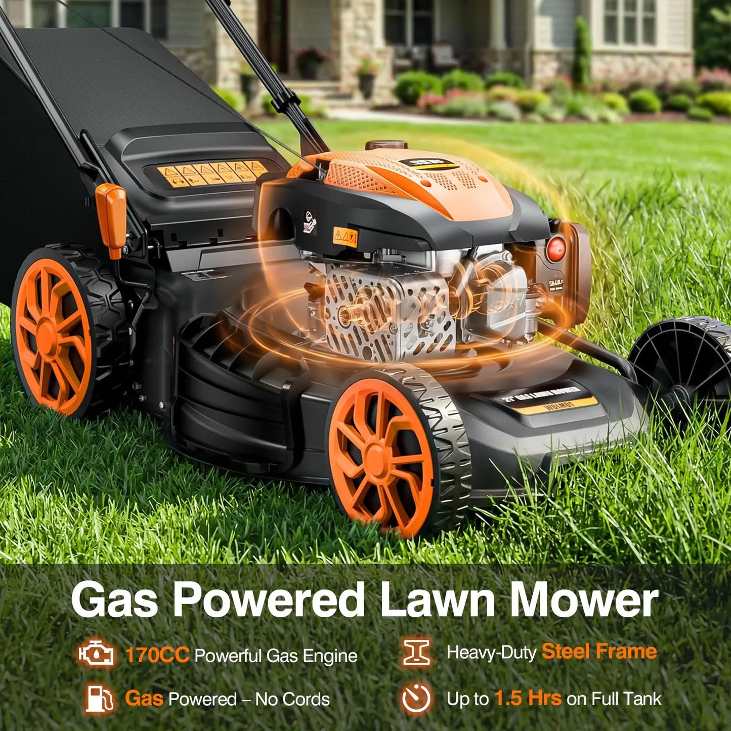 【Deals for You】Efurden 21” Self-Propelled Gas Lawn Mover, 170CC 4-In-1 Mulch/Rear Bag/Side Discharge/Rear Discharge, Walk-Behind Lawnmower with 7-Position Cutting Height, Foldable Gas Lawn Mowers for Yard Garden