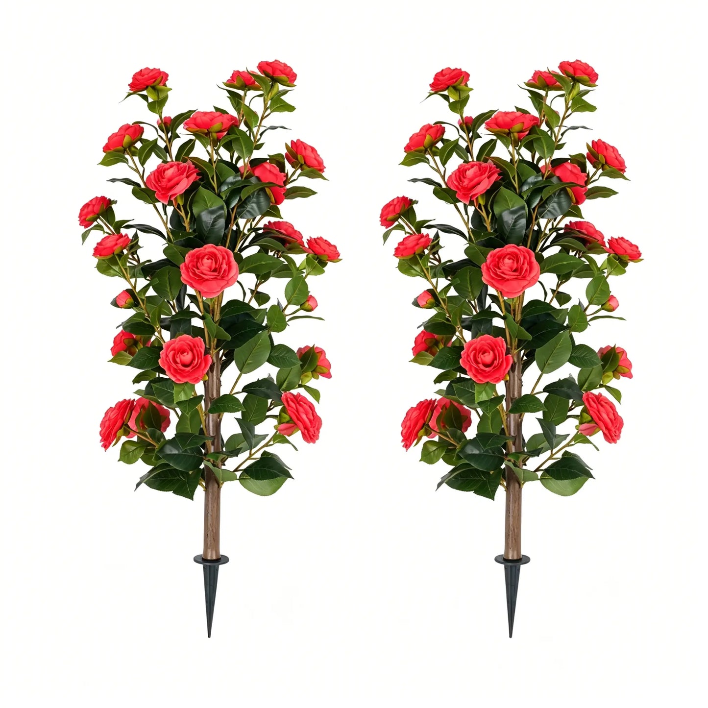 35" Realistic Artificial Camellia Tree, 2 Pcs No Fading Fake Flower Shrub, Weather Resistant Artificial Plants for Bedroom Patio Wedding Home Decoration, Best Housewarming Present